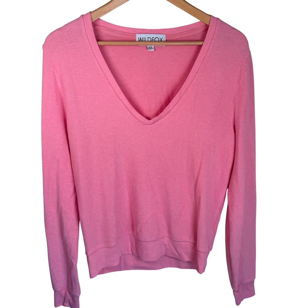 Wildfox V-Neck Pullover Oversized Sweatshirt Women XS Pink Barbiecore Loungewear